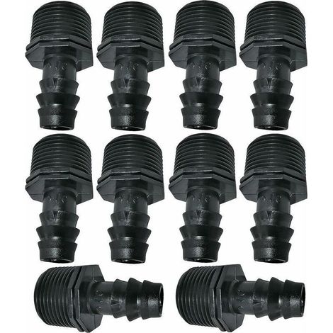 Lot de 10 Adaptateurs/raccords mâles cannelés diamètre 16mmx3/4'' de Tuyau Goutte à Goutte Filetage Externe (pour Tuyau de diamètre 16mm) - connecteur pour système d'irrigation/arrosage (1/4)