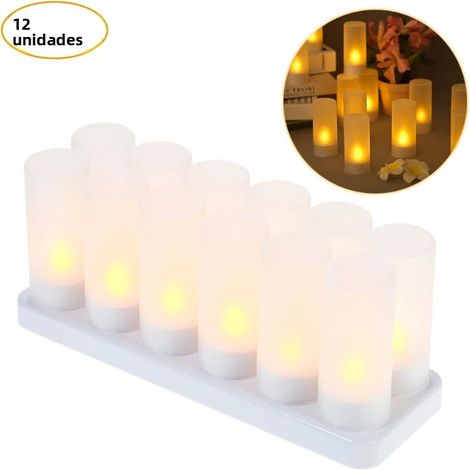 (12 bâtonnets) Bougies LED rechargeables sans flamme avec couvercle en plastique, rechargeables par USB (1/5)