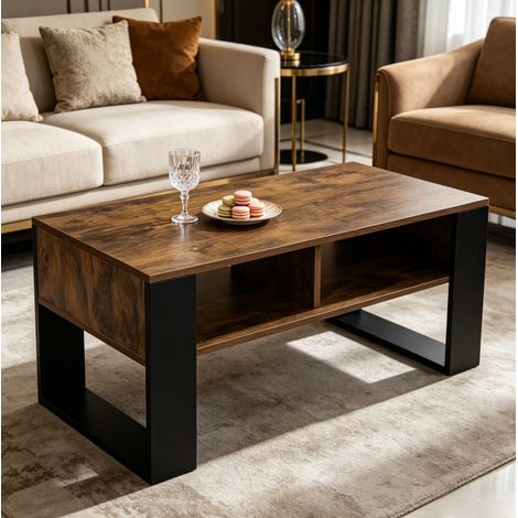 Tavolino da salotto 90 x 45 x 45 cm con 2 vani aperti, marrone HAVRYA (1/5)