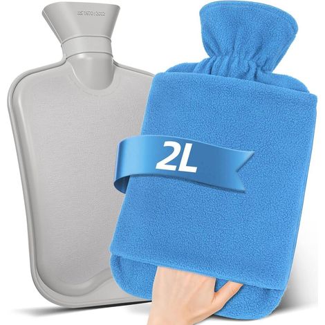 Wärmflasche Vliesbezug 2L auslaufsicher Naturkautschuk Hellblau (1/5)