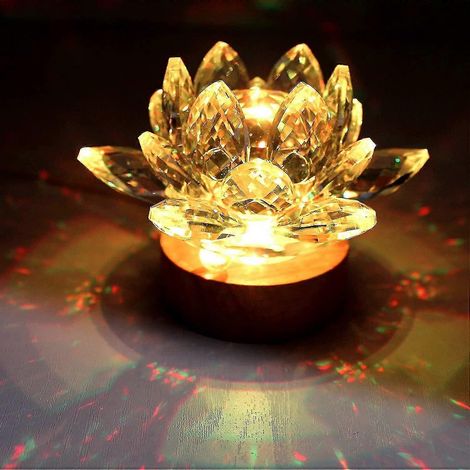 Veilleuse LED en cristal - Alimentation USB - Décoration lotus en cristal à 7 couleurs changeantes pour chambre de fille, table de chevet, attrape-soleil (1/5)