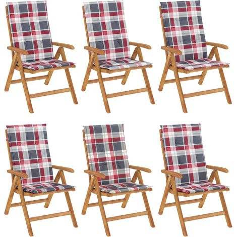 Maison Exclusive - Sedie pieghevoli reclinabili con cuscini, 6 pezzi, in legno massello di teak (1/5)