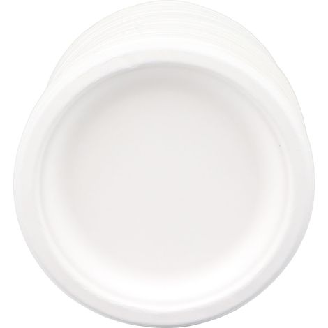 125 assiettes en papier jetables et compostables de 15 cm (6 pouces) pour desserts, idéales pour les réunions de famille, les pique-niques et les fêtes d'anniversaire. (1/5)