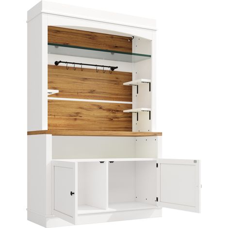 Set de 2 muebles altos blancos con LED, estante de vidrio y barra con ganchos, 184 cm, MODENUIT (1/5)