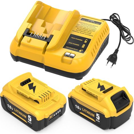 Lot de 2 Batteries de Rechange DCB184 5,0Ah pour Batterie 18V DCB182 DCB180 DCB184 DCB200 DCB182 DCB181 DCB201 + pour Chargeur 18V 3A Goodexo (1/5)