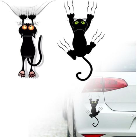 Lot de 2 autocollants pour chat, autocollants extérieurs mignons pour voiture, autocollants amusants pour voiture, autocollants pour chat noir (1/4)