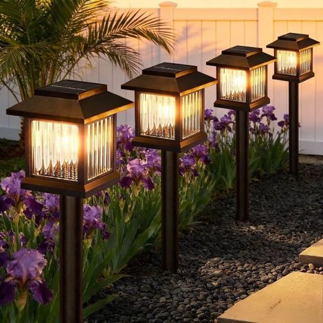 Lot de 6 Lampes Solaire Exterieur Jardin, IP65 Etanchéité LED Éclairage pour chemins 2800K Blanc Chaud, Lumiere Solaire Exterieur Décorative pour Cour, Balcon, Terrasse, Driveway, Pelouse