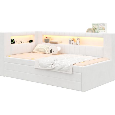 Letto estraibile 90x200 cm in legno bianco con contenitore FloraGrace (1/5)
