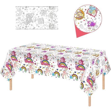 Ausmalbare Tischdecke Einhorn 137x274cm wasserdicht für Kindergeburtstage