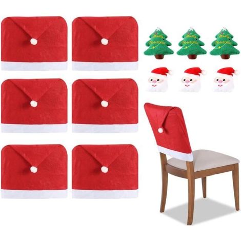 Housses de chaise - Décoration de Noël - Lot de 6 - Rouge et blanc - Déhoussable - Lavable (1/4)