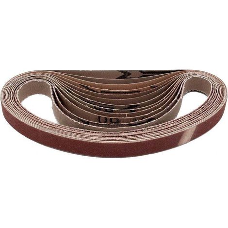 Lot de 12 bandes abrasives en tissu - 10 x 330 mm - 2 x grain 40/60/80/120/180/240 - Compatibles avec limes à ruban - Papier abrasif - Assortiment de bandes abrasives.