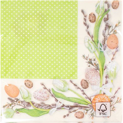 Servilletas de papel de Pascua - Verdes con motivos primaverales - 20 unidades (1/2)