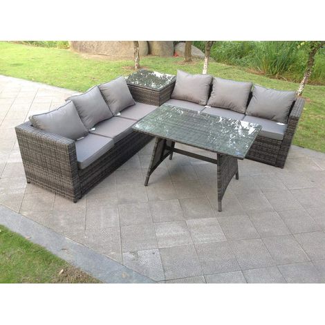 Fimous 6 Seater Grey Rattan Sofa Dining Set 2 Tables Garden Furniture Outdoor (1/4)