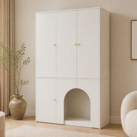Armoire de chambre, armoire à trois portes, meuble de rangement pour dressing, mobilier de chambre, armoire avec penderie, blanche, design arqué, 120 × 50 × 200 cm (1/4)