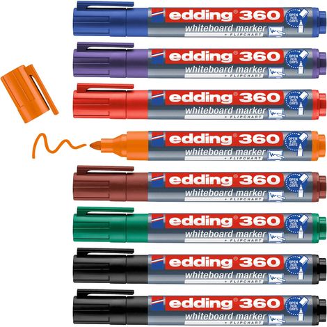 Edding 4-360-8-S2999 Set de marqueurs pour tableau blanc noir, rouge, bleu, vert, orange, marron, violet 8 pc(s) Q156743 (1/5)