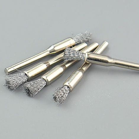 5pz - Mini spazzola a pennello D.6 - gambo 3mm in acciaio x dremel mini trapano
