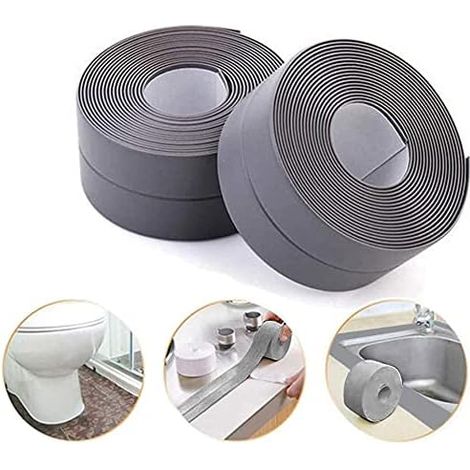 Ruban d'étanchéité auto-adhésif anti-moisissure/étanche, ruban d'étanchéité PE pour salle de bain/cuisine/toilette/coin de mur-gris (lot de 2) (1/5)