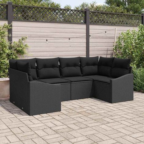 Gartensofa-set mit Speicher 6 pcs Schwarz Poly-Rattan