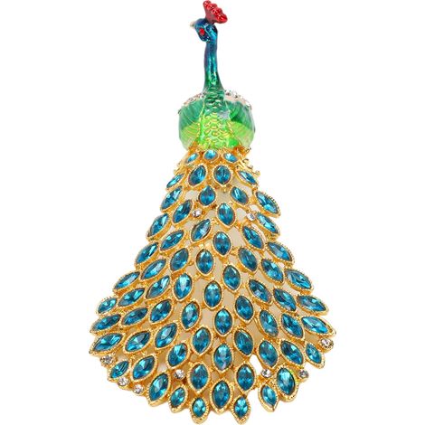 Boîte à bijoux Paon pour bagues et boucles d'oreilles, mini figurine de collection en métal avec strass, décoration intérieure verte (1/5)