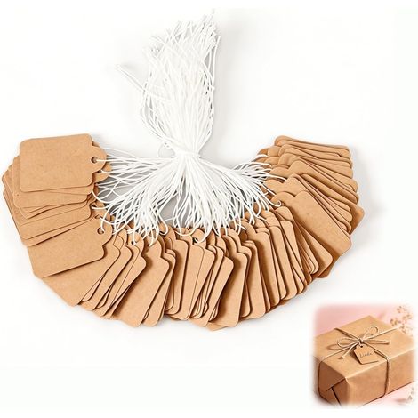 Brown Kraft Paper Price Labels 200 Pieces, 3.5 x 2.2 cm Brown Labels to Personalise, Price Labels Name Tags for Weddings, Birthdays, DIY Crafts and Gift Wrapping (1/5)