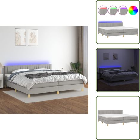 Sommier à lattes de lit matelas LED Gris clair 200x200 cm Tissu - Sommier Tapissier - Lit Plateforme - Lit Avec Rangement - Tête De Lit Ajustable - Éclairage Led (1/5)