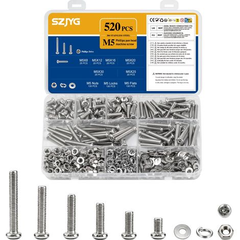 Lot de 520 vis à tête cruciforme M5 en acier inoxydable (1/5)