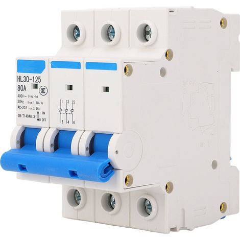 Interrupteur sectionneur, disjoncteur miniature ignifugé pour PC, tripolaire, montage sur rail DIN, 400 V, 80 A (1/5)