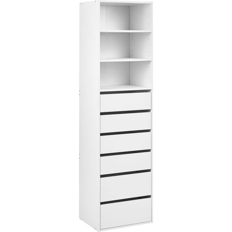 Open Wardrobe White Particle Board with 3 Shelves 6 Drawers Paper Finish Tall Narrow Modern Bedroom Hallway HAMILTON (1/5)