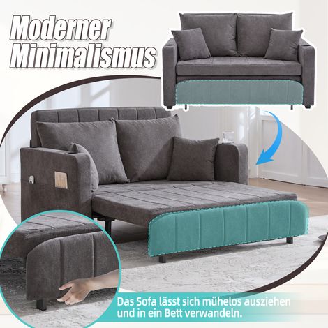 Canapé tissu multifonction gris chiné, convertible en lit escamotable, avec rangements sur accoudoirs, ports USB et porte-gobelets intégrés (1/5)