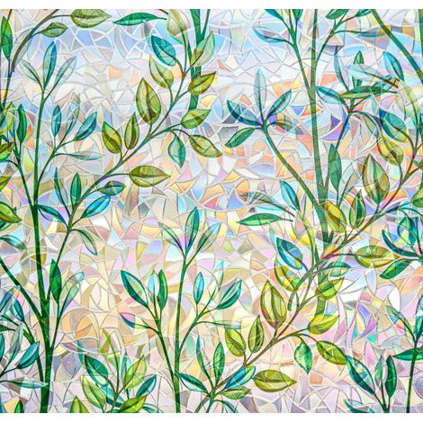 Film de Protection pour fenêtre - Motif Floral - Film Autocollant en Verre dépoli - Vert - 44 x 200 cm (1/5)