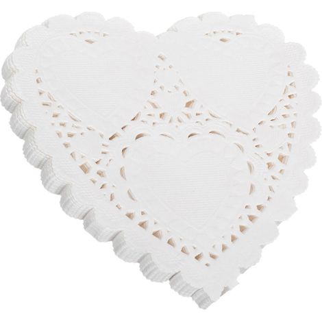 300 napperons en papier en forme de cœur, 10 cm (4 pouces), pour emballage de gâteaux et desserts, décoration de table. (1/5)
