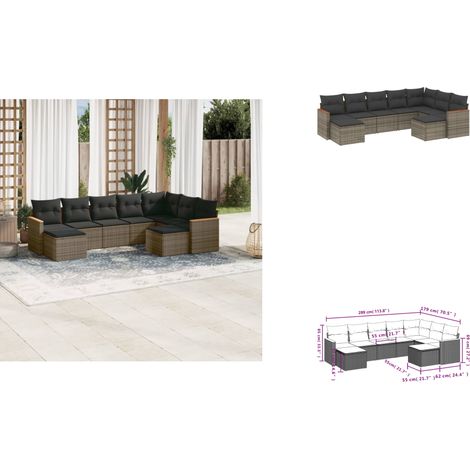 9-tlg. Garten-Sofagarnitur mit Kissen Grau Poly Rattan - Gartenmöbel - Sofagarnitur - Rattan Möbel - Outdoor Möbel - Lounge Set (1/3)