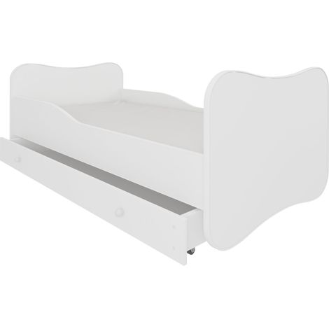 Lit enfant bois blanc à tiroirs 70x140 ou 80x160 - Sommier et matelas inclus - Ondula-70x140 (1/5)