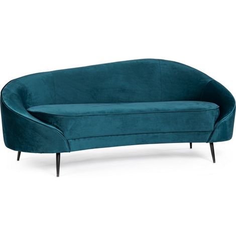 Divano in velluto Blu 2 posti "Seraphin" conchiglia con piedi neri 183 cm -Blu (1/5)