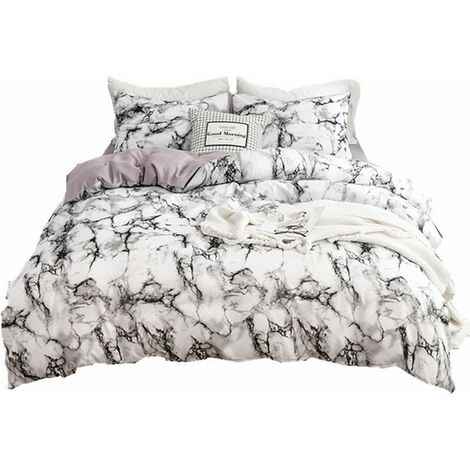 Ensemble de housse de couette unie a motif marbre, ensemble trois pieces blanc: housse de couette 2,6 2,3 m et taie d'oreiller 500 900 mm (2 pieces) (1/5)