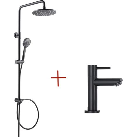 Système de douche séparable noir robinet de baignoire cascade robinet de douche douche 2 fonctions douchette et Robinet de lavabo NOIR hauteur 93,4 mm robinet pour salle de bain (1/5)