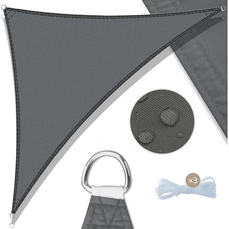 Voile d'ombrage triangulaire 3x3x3m, bâche en polyester PES résistante aux intempéries et aux UV avec cordes, adaptée aux jardins (1/5)