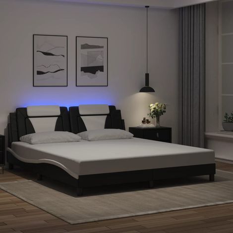 Bettgestell "Viana" mit LED ohne Matratze Schwarz und Weiß 180x200 cm (1/5)