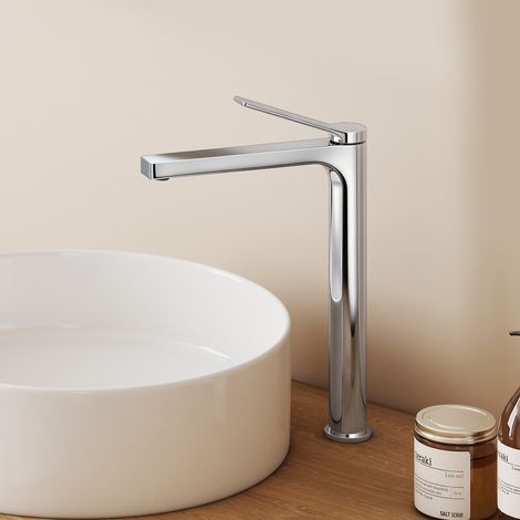 EMKE Waschtischarmatur Hoch Chrom 335 × 233 × 46 mm, Einhebelmischer aus Messing für Aufsatzwaschbecken