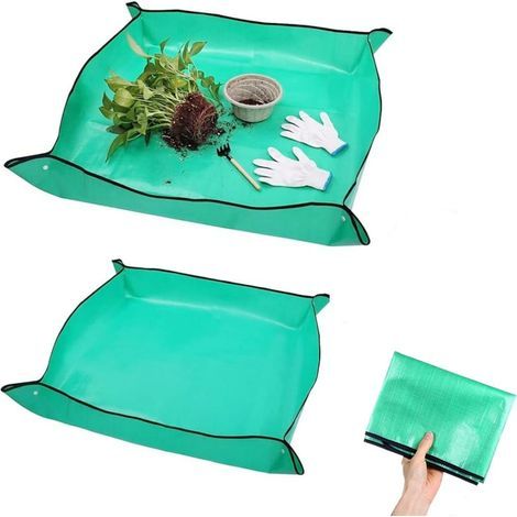 Gartenmatte, 2 Stück wasserdichte, faltbare Pflanzenmatte zum Umtopfen, für Zimmerpflanzen (100x100cm 66x66cm, Grün) (1/5)