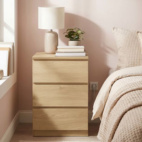 Table de nuit avec station de recharge, table de chevet, table d'appoint avec 3 tiroirs, 2 prises CA, 2 ports USB, pour la chambre à coucher, Jaune (1/4)