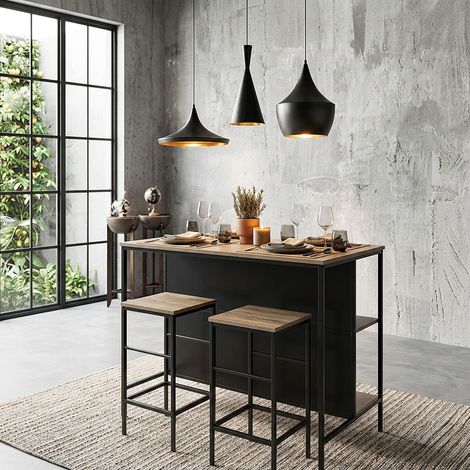 Table Ilot - HOME DECO FACTORY - Loka - 2 Tabourets - Ergonomiques - Marron et Noir