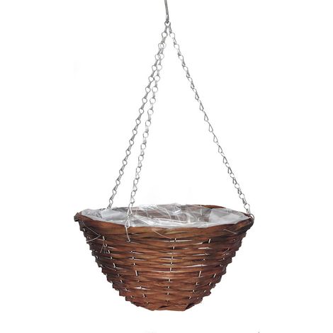 Panier suspendu en rotin - Corbeille fleur murale et plafond - Montage intérieur/extérieur - Stockage jardin - 30x15cm/11.8x5.9in - 41cm chaîne - Brun (1/5)