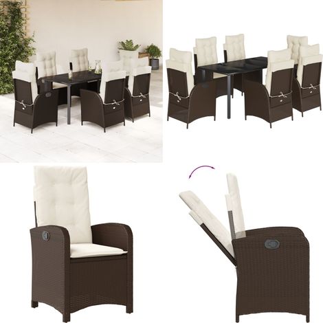 7-tlg. Garten-Essgruppe mit Kissen Braun Poly Rattan - Gartenstuhl - Gartentisch (1/5)