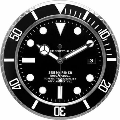 Horloge murale Submariner. Convient pour la salle à manger, le salon, le studio, etc. (avec affichage du calendrier) (Noir) (1/3)