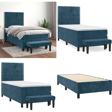 Boxspringbett mit Matratze Dunkelblau 100x200 cm Samt - Samtbett - Boxspringbett - Doppelbett - Bettauflage - Nachttisch - Home & Living (1/5)