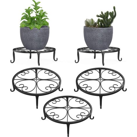 Confezione da 3 portavasi per fiori, resistente supporto per piante in ferro antiruggine, supporto rotondo per piante da giardino per decorazioni da interni ed esterni - Nero