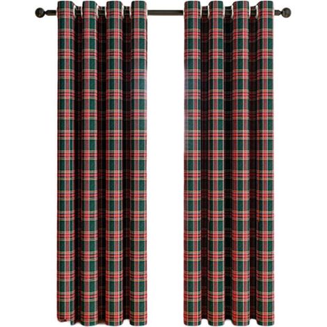 Rideaux à Carreaux Écossais (Tartan) et Rayures - Filtration Lumière - Style Ferme à Oeillets - pour Cuisine ou Salon - Décoration Noël
