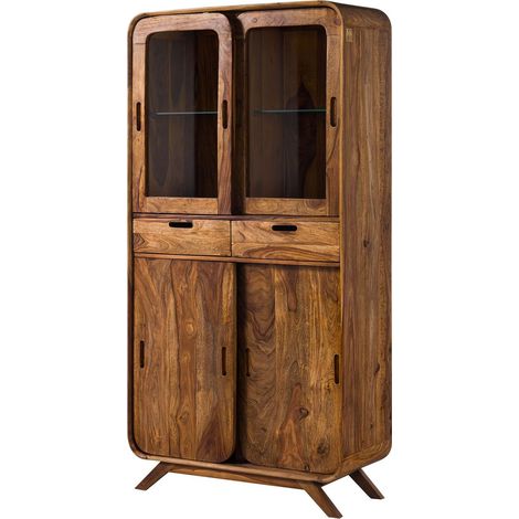 Vitrine Sheesham 90x40x180 hellbraun lackiert MAILAND 115