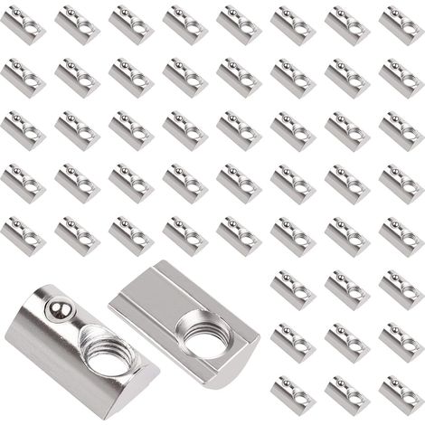 50 Pièces Écrous Coulissants avec Bille Rainure 8, série 40, filetage M8 avec Bille Ressort Centrage Bille Entretoise en acier au carbone en T pour fente d'extrusion de profilé en aluminium (1/5)